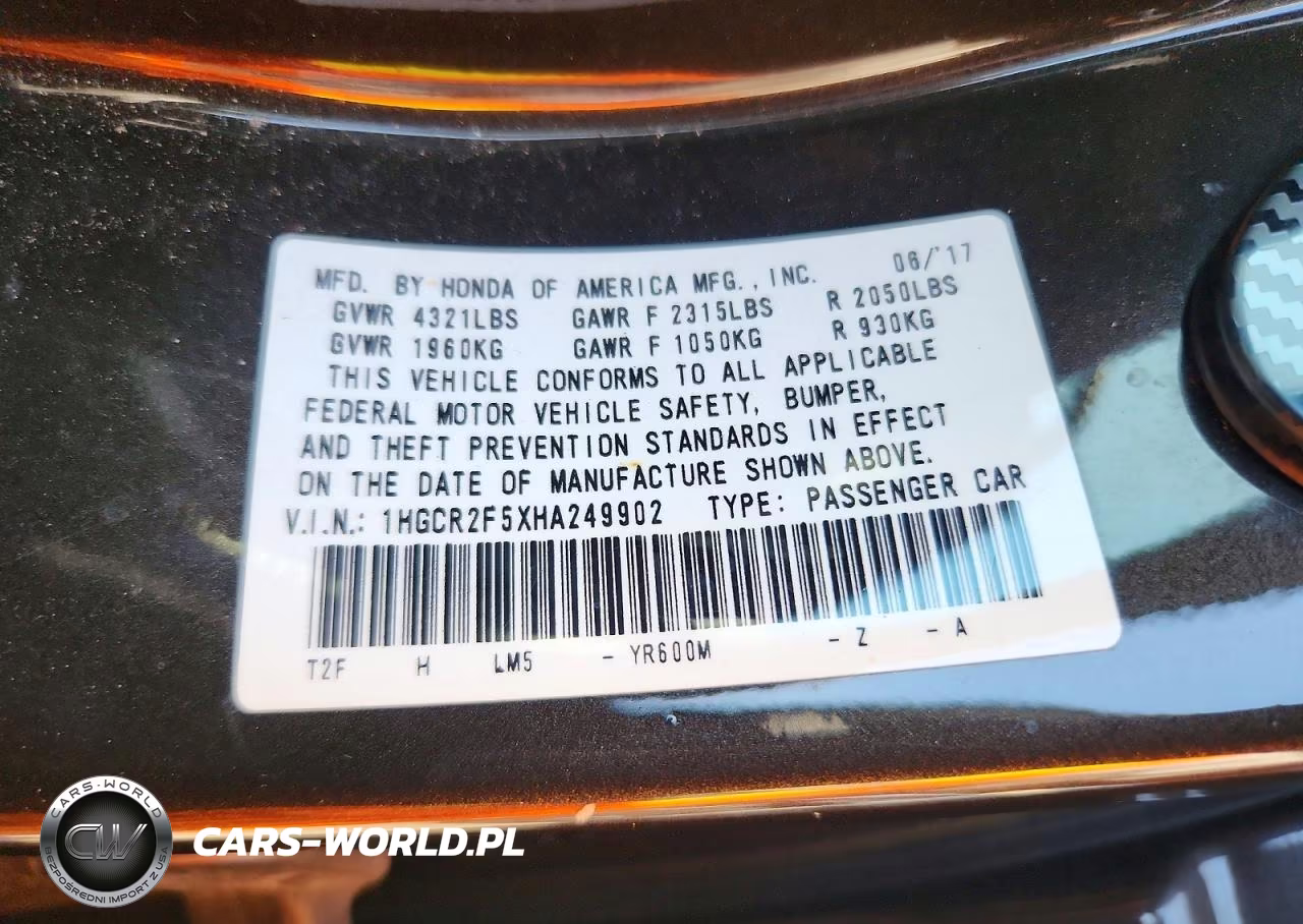 2017 Honda Accord Sport VIN:1HGCR2F5XHA249902 - 12