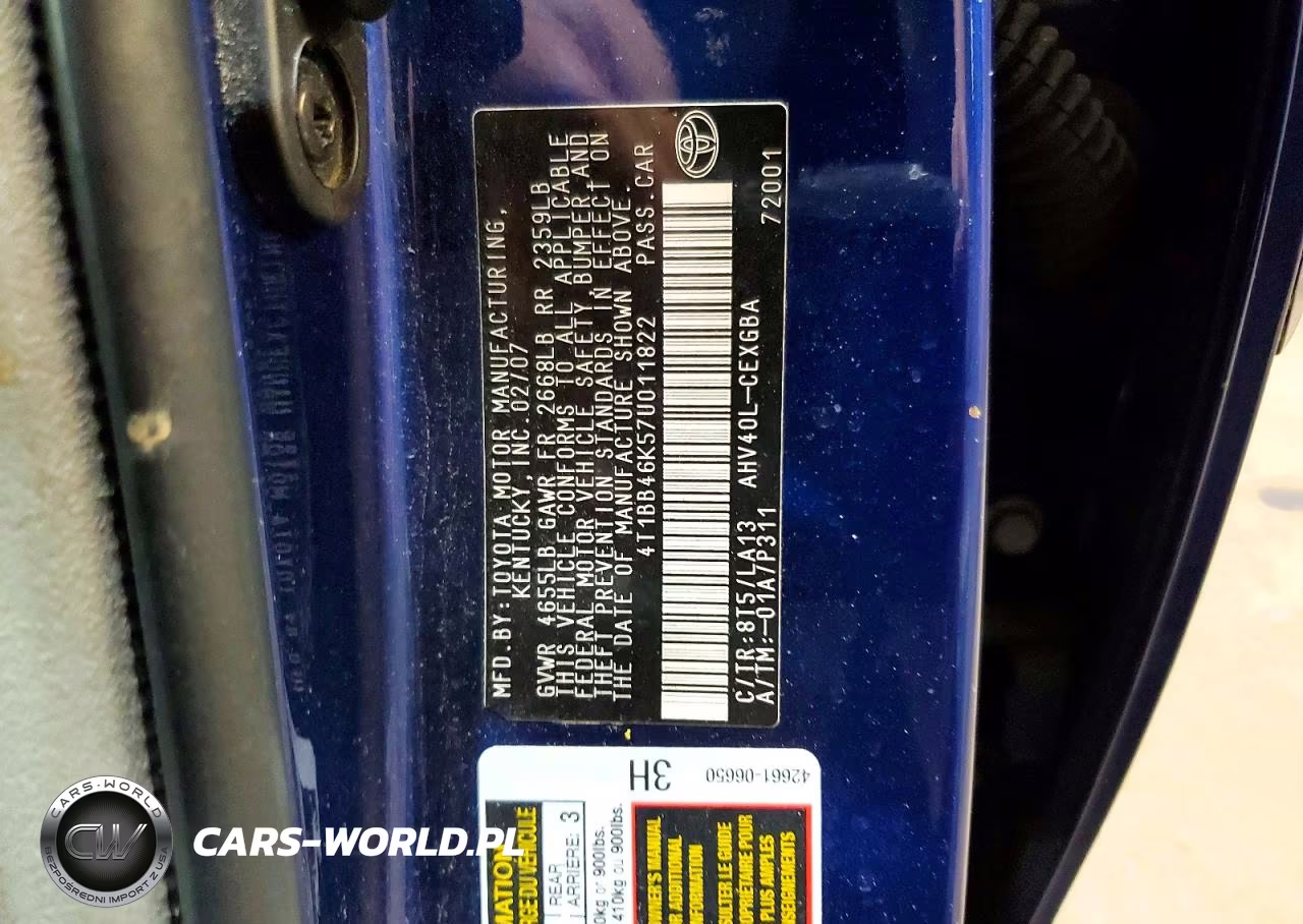 2007 Toyota Camry Hybrid VIN:4T1BB46K57U011822 - 12