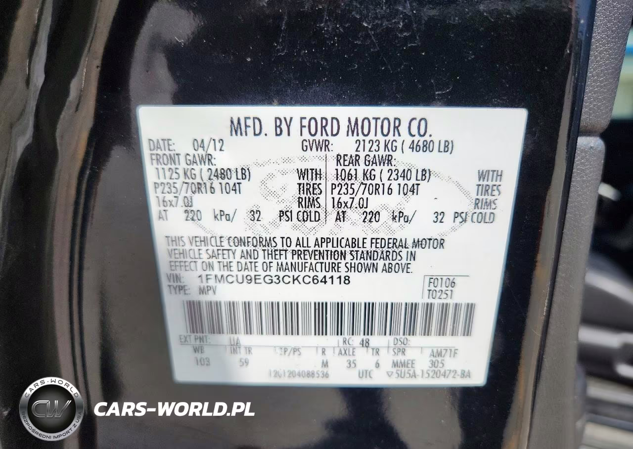 2012 Ford Escape Limited VIN:1FMCU9EG3CKC64118 - 13