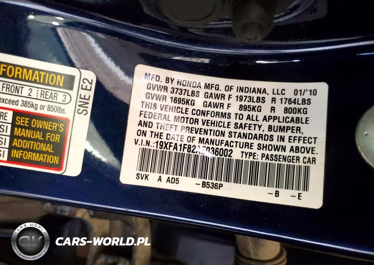 2010 Honda Civic VIN:19XFA1F82AE036002 - 12