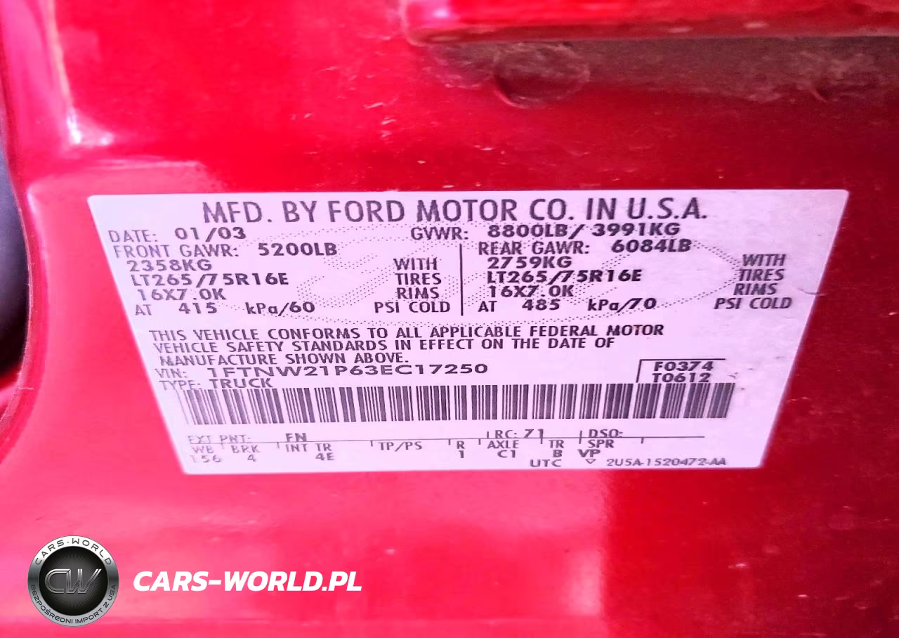 2003 Ford F250 Super Duty VIN:1FTNW21P63EC17250 - 13