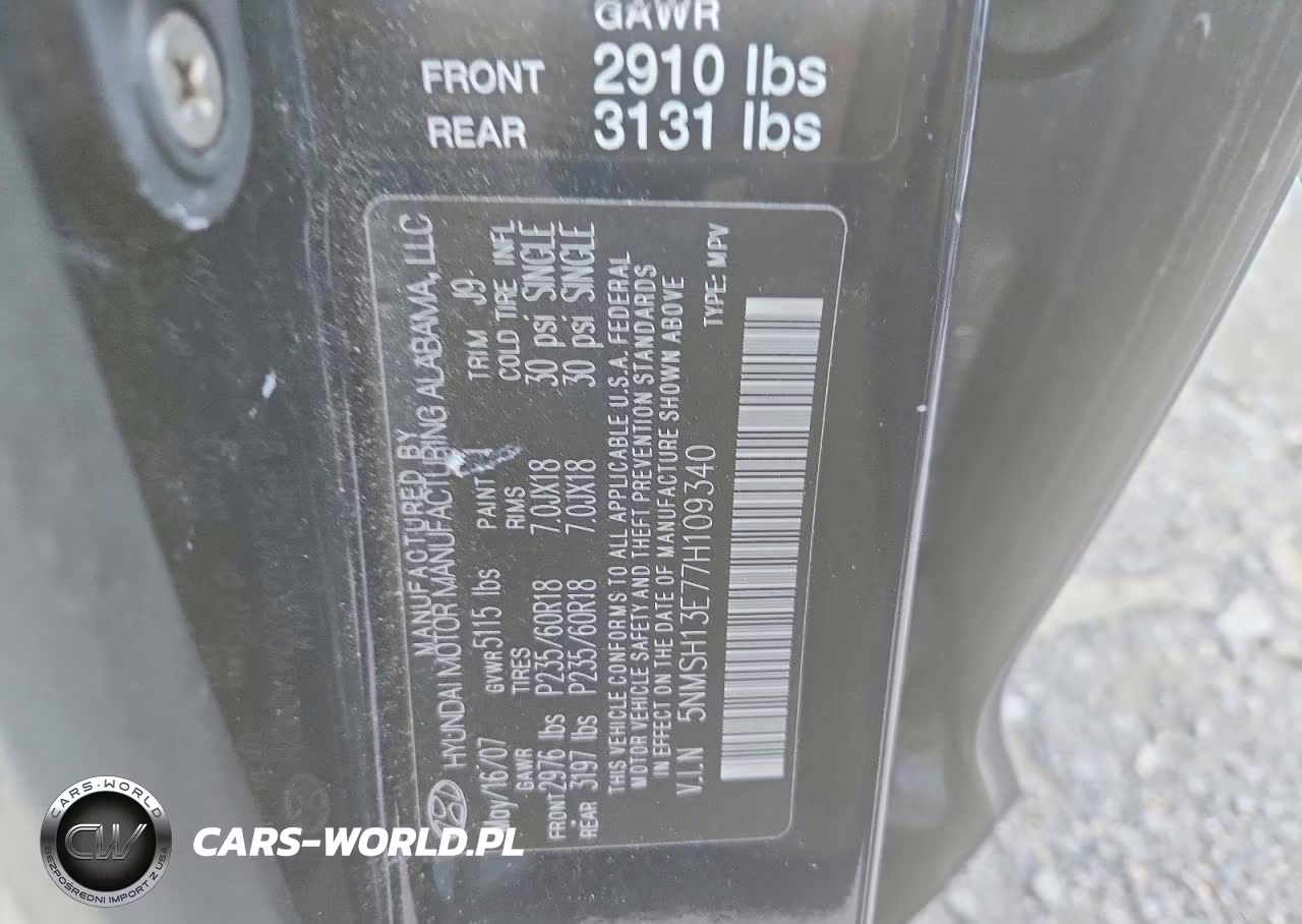 2007 Hyundai Santa Fe Se VIN:5NMSH13E77H109340 - 13