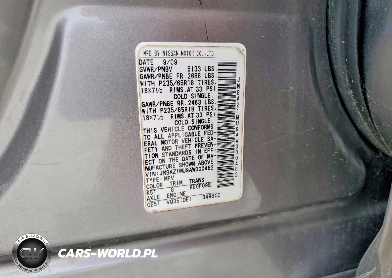 2010 Nissan Murano S VIN:JN8AZ1MU9AW000482 - 13