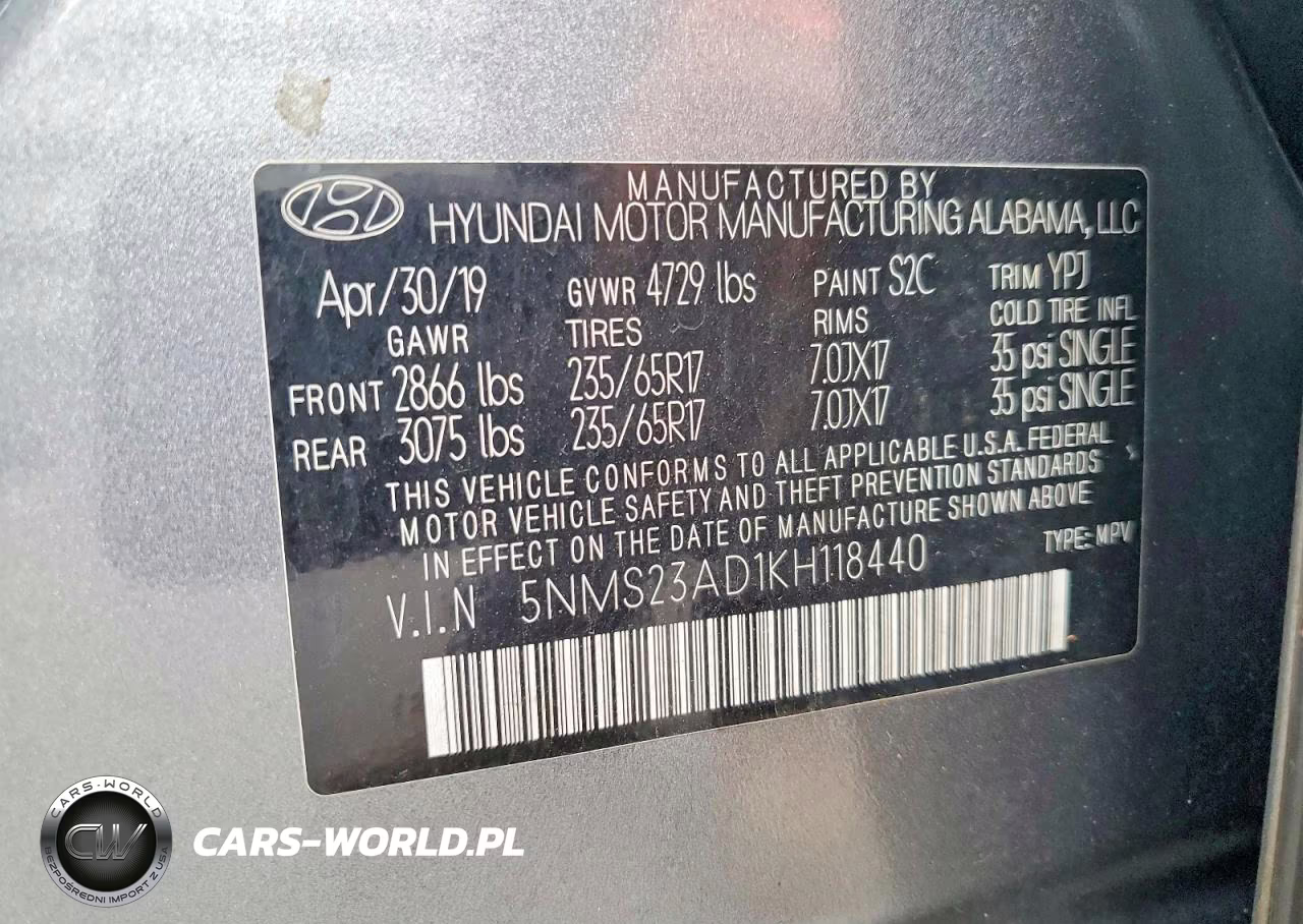2019 Hyundai Santa Fe Se VIN:5NMS23AD1KH118440 - 13