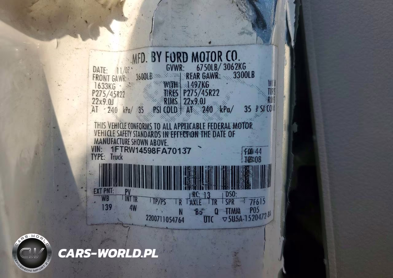 2008 Ford F150 Supercrew VIN:1FTRW14598FA70137 - 12