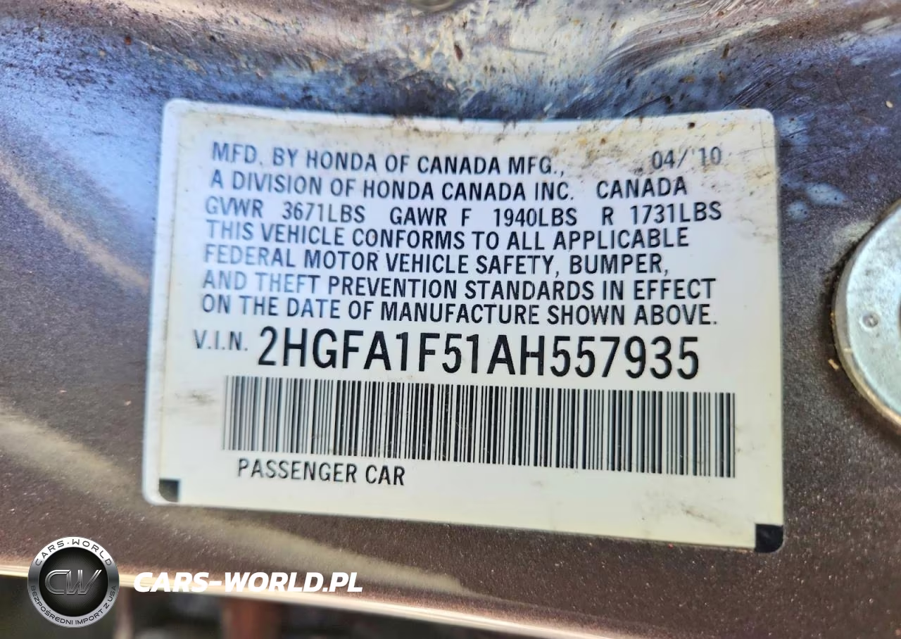 2010 Honda Civic Lx VIN:2HGFA1F51AH557935 - 12