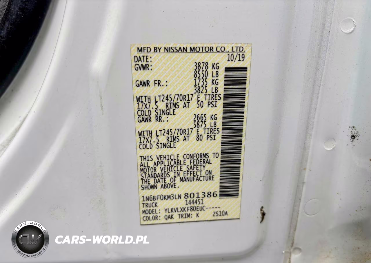 2020 Nissan Nv 1500 S VIN:1N6BF0KM3LN801386 - 10