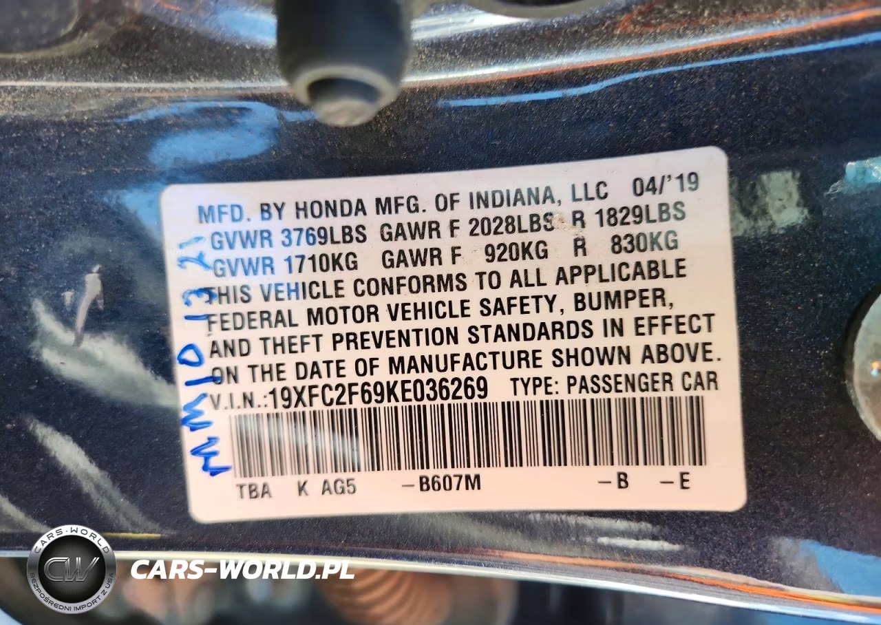 2019 Honda Civic Lx VIN:19XFC2F69KE036269 - 13