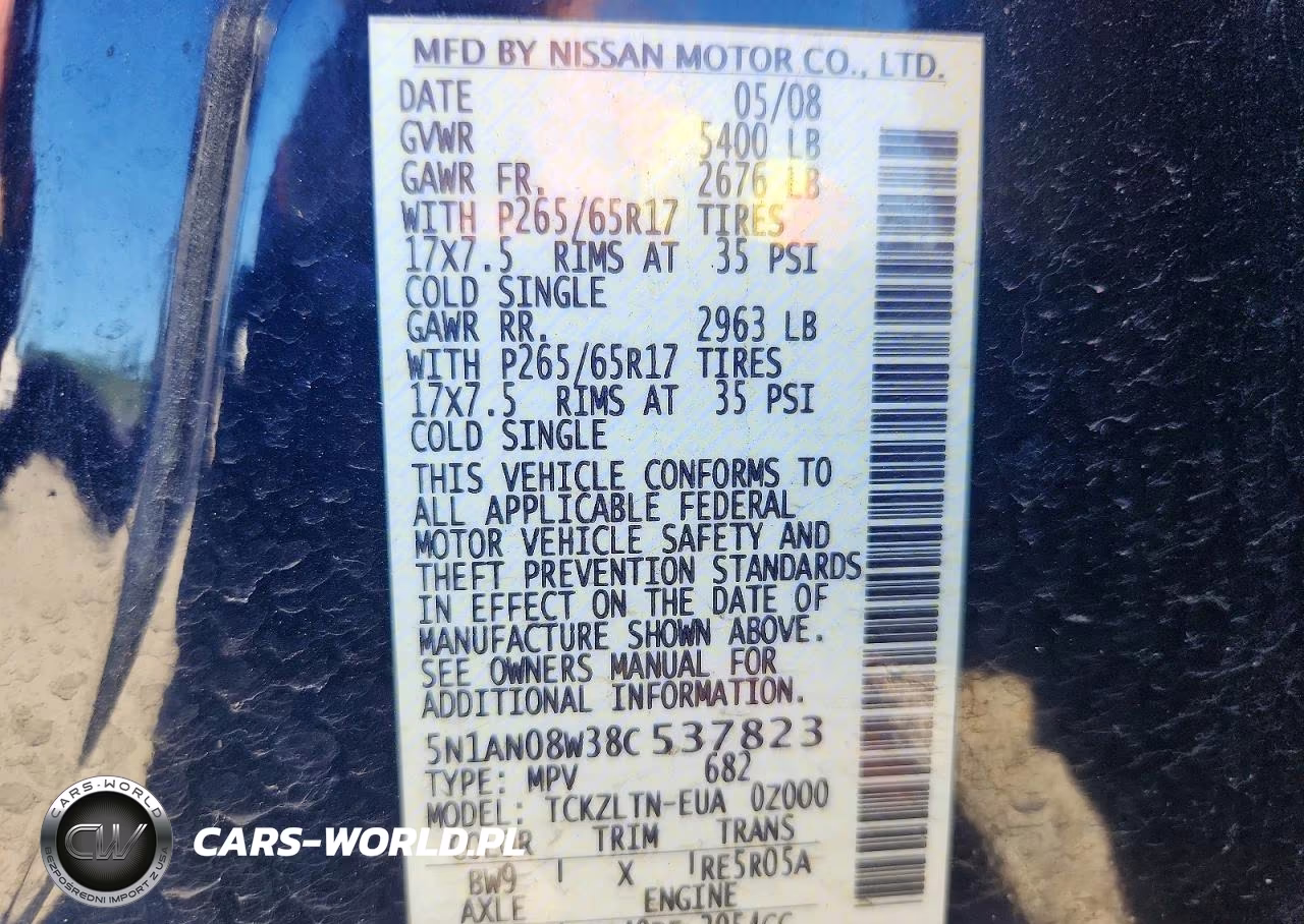 2008 Nissan Xterra X VIN:5N1AN08W38C537823 - 13