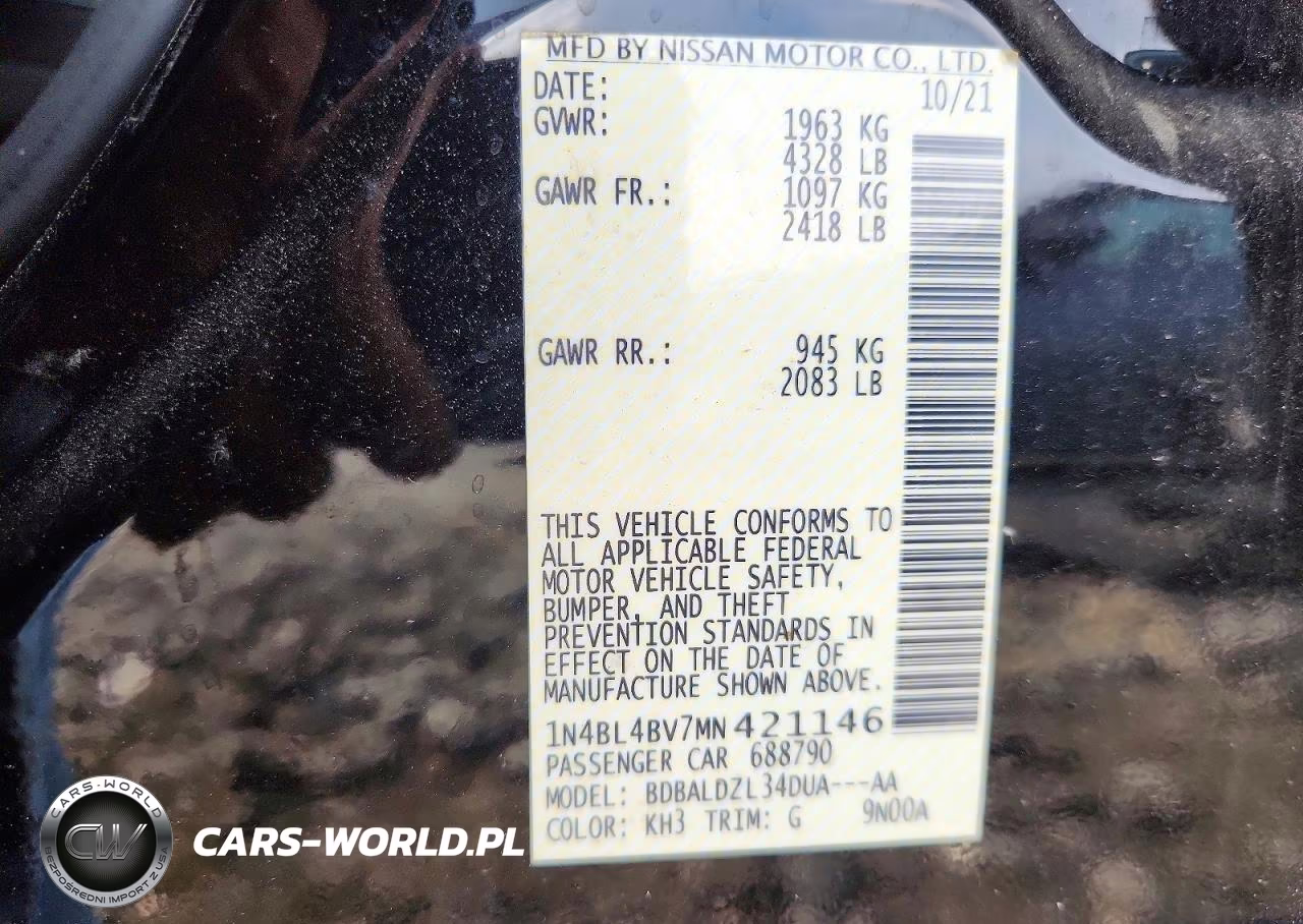 2021 Nissan Altima S VIN:1N4BL4BV7MN421146 - 13