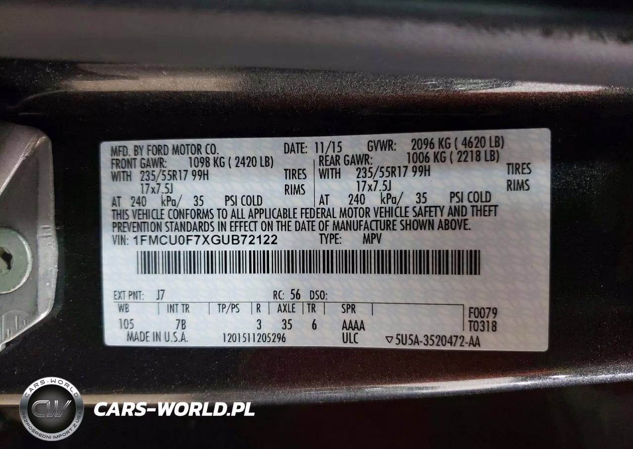 2016 Ford Escape S VIN:1FMCU0F7XGUB72122 - 13