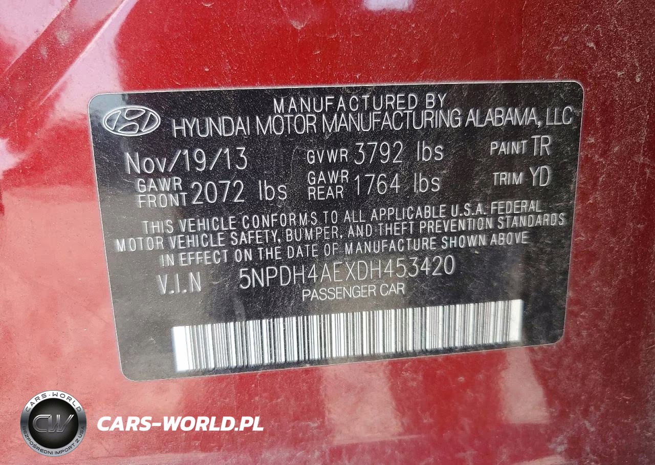 2013 Hyundai Elantra Gls VIN:5NPDH4AEXDH453420 - 12