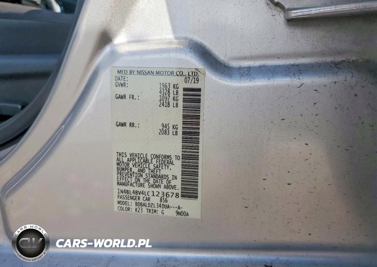 2020 Nissan Altima S VIN:1N4BL4BV4LC123678 - 12