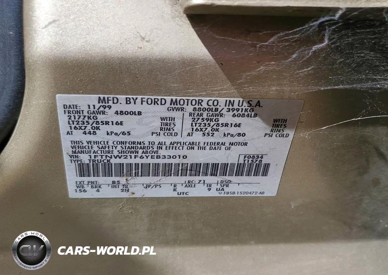 2000 Ford F250 Super Duty VIN:1FTNW21F6YEB33010 - 12