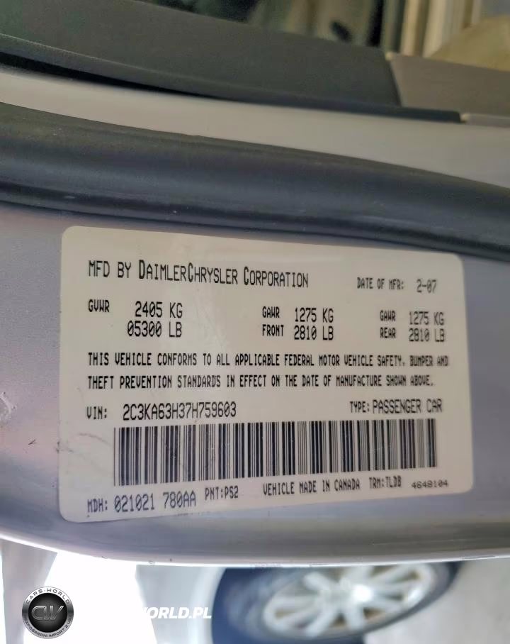 2007 Chrysler 300C VIN:2C3KA63H37H759603 - 12
