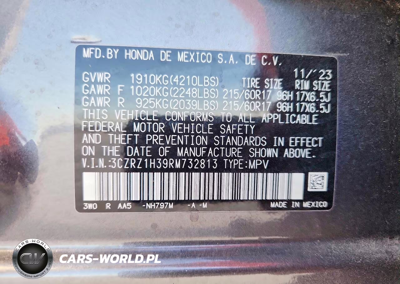 2024 Honda Hr-V Lx VIN:3CZRZ1H39RM732813 - 13