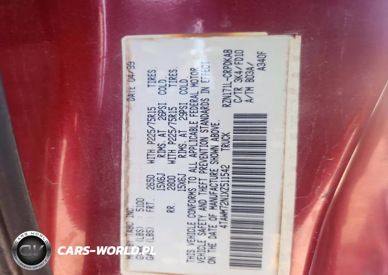 1999 Toyota Tacoma Base VIN:4TAWM72N1XZ511542 - 12