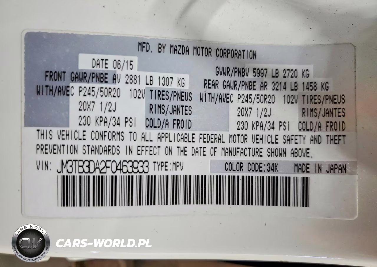 2015 Mazda Cx-9 Grand Touring VIN:JM3TB3DA2F0463933 - 14