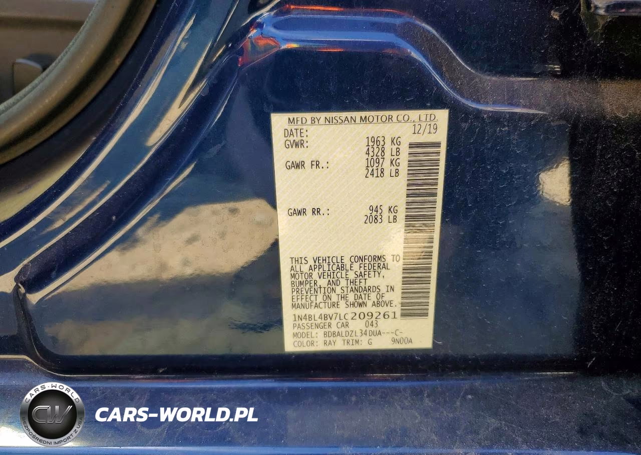 2020 Nissan Altima S VIN:1N4BL4BV7LC209261 - 12