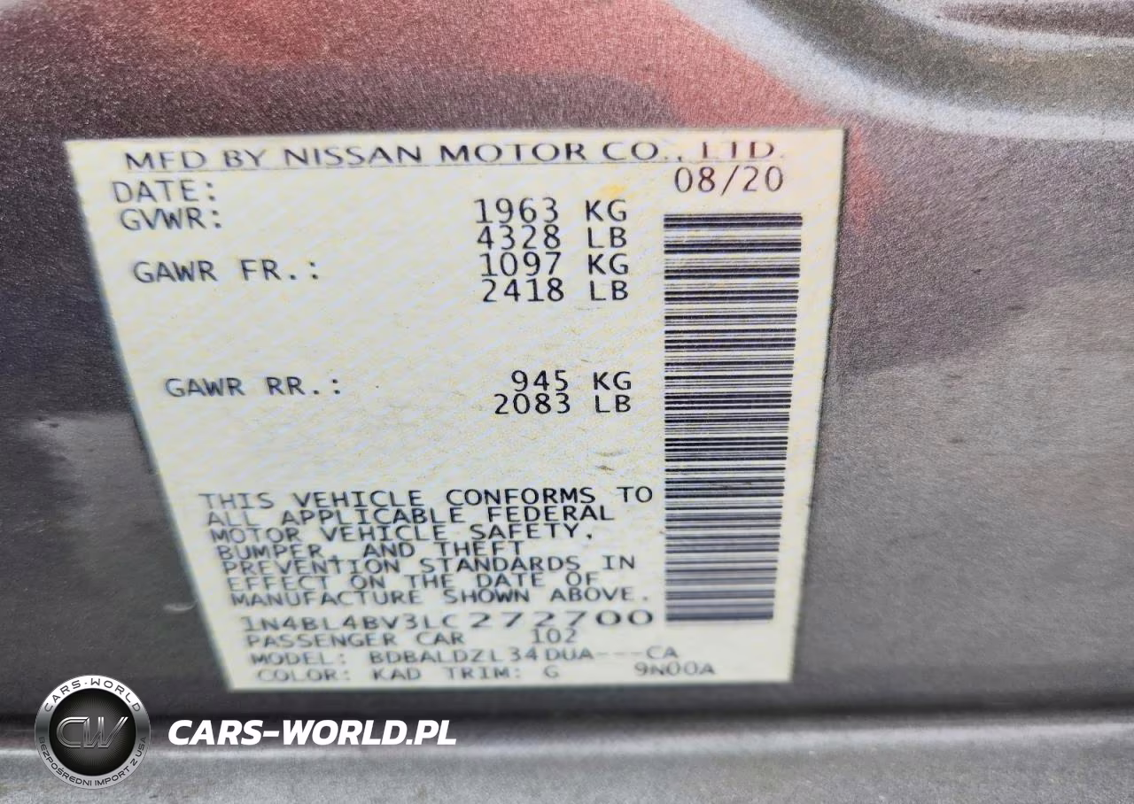 2020 Nissan Altima S VIN:1N4BL4BV3LC272700 - 12