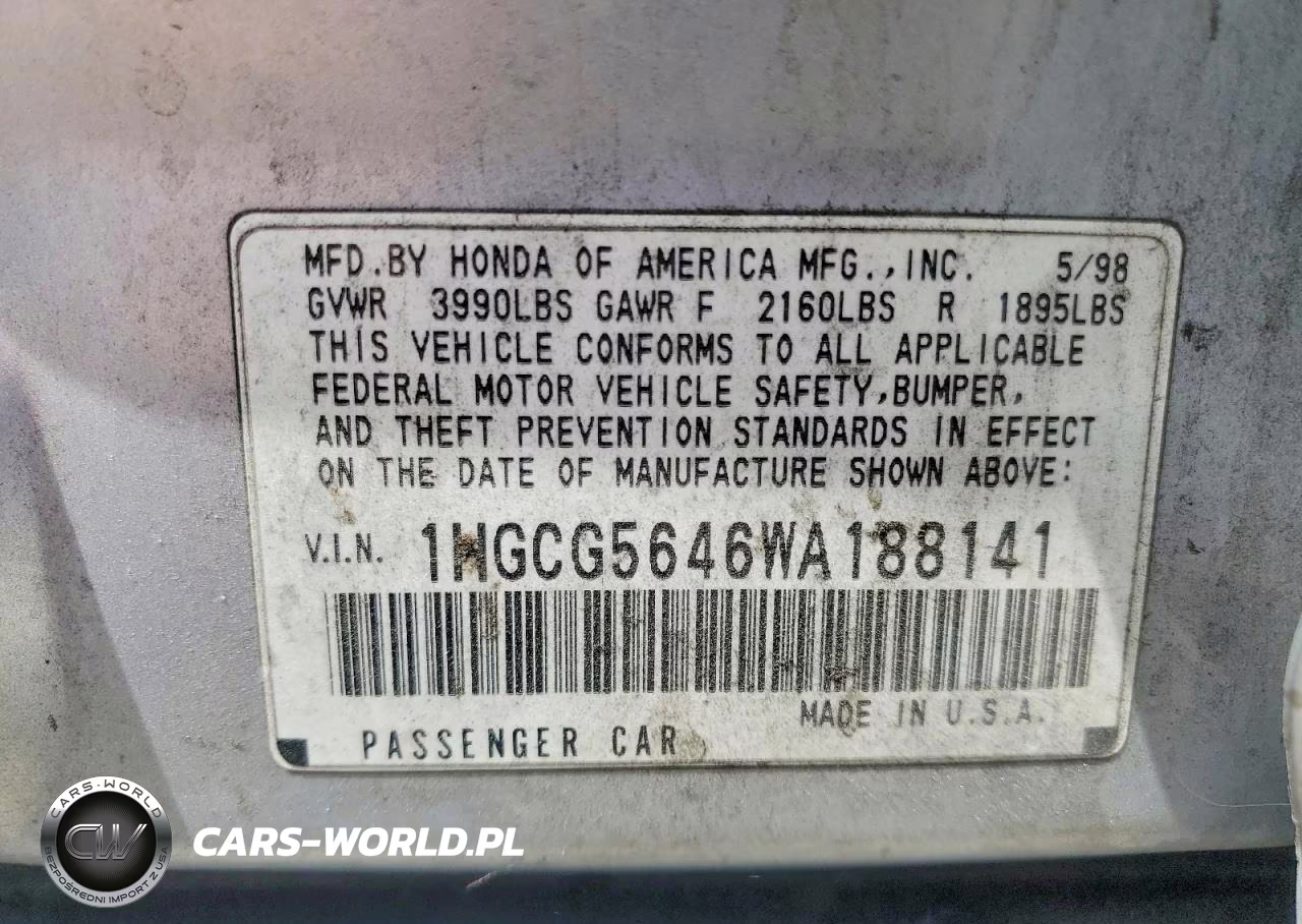 1998 Honda Accord Lx VIN:1HGCG5646WA188141 - 12