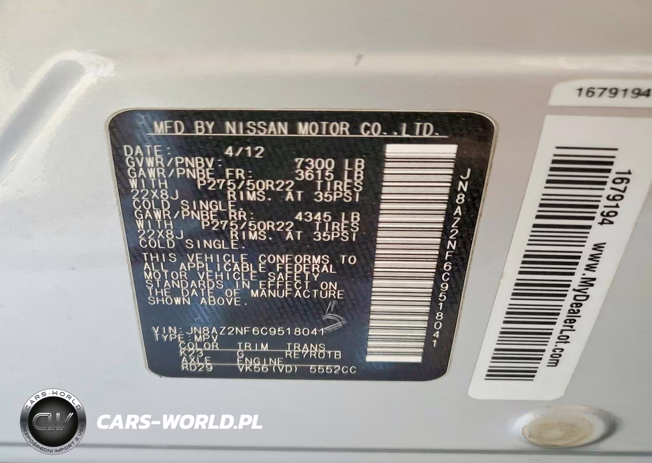2012 Infiniti Qx56 Base VIN:JN8AZ2NF6C9518041 - 14