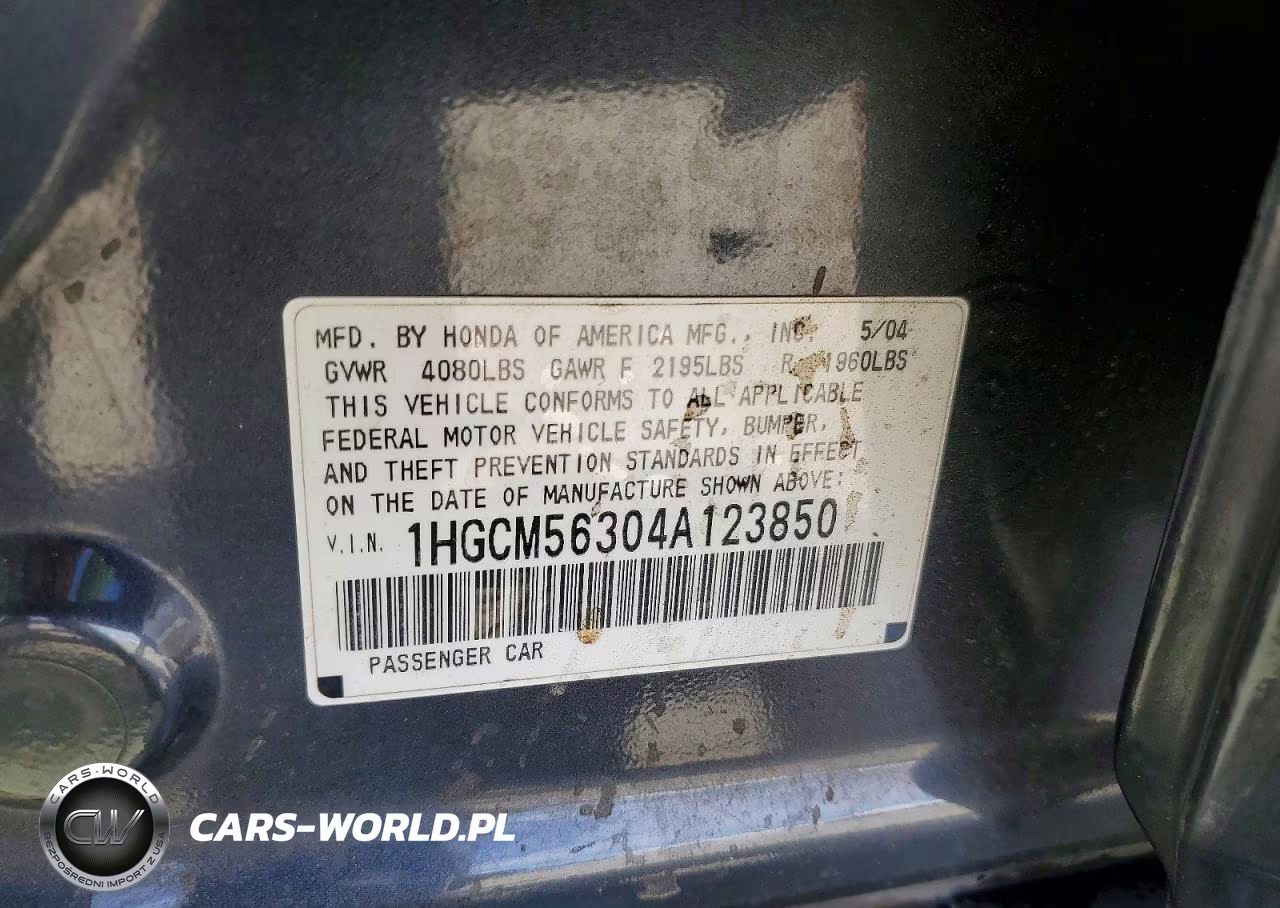 2004 Honda Accord Lx VIN:1HGCM56304A123850 - 12