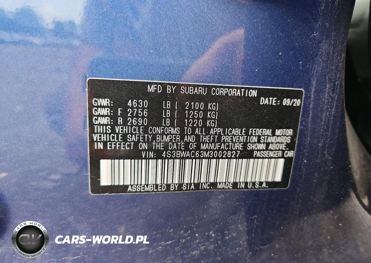 2021 Subaru Legacy Premium VIN:4S3BWAC63M3002827 - 12