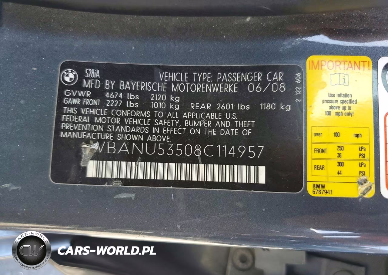 2008 BMW 528 I VIN:WBANU53508C114957 - 13