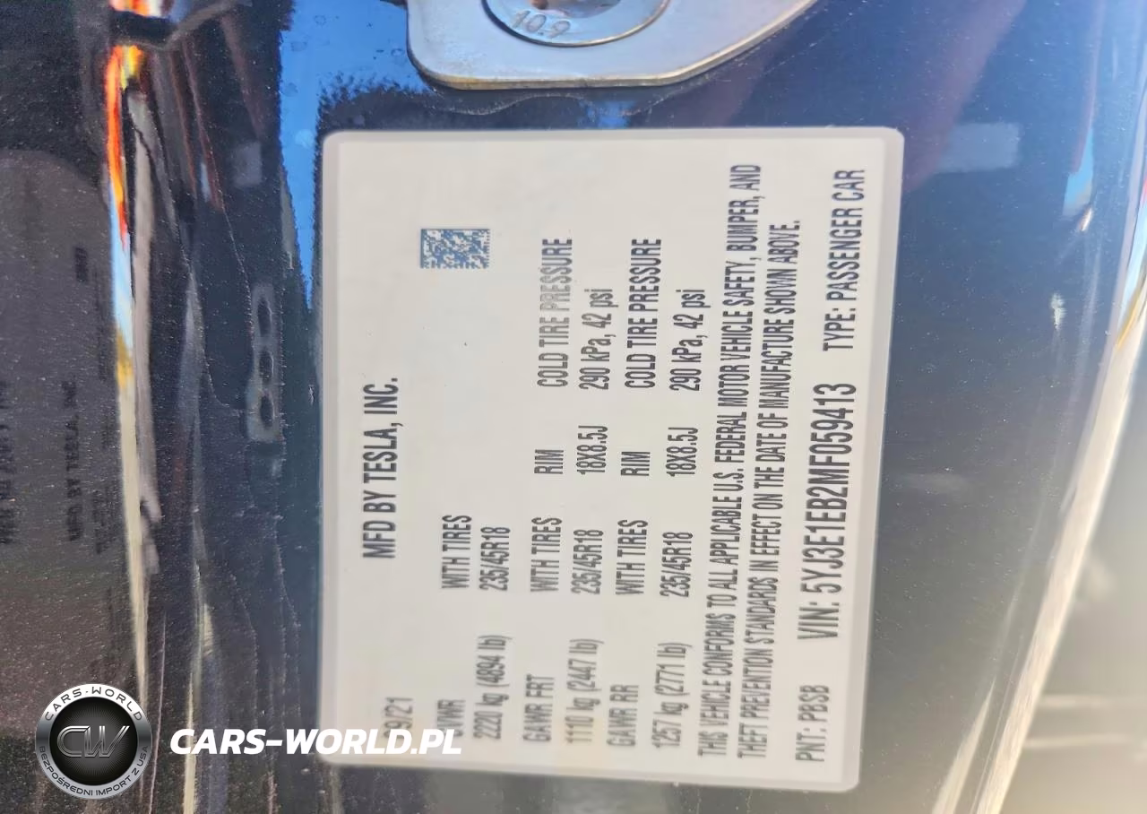2021 Tesla Model 3 VIN:5YJ3E1EB2MF059413 - 13