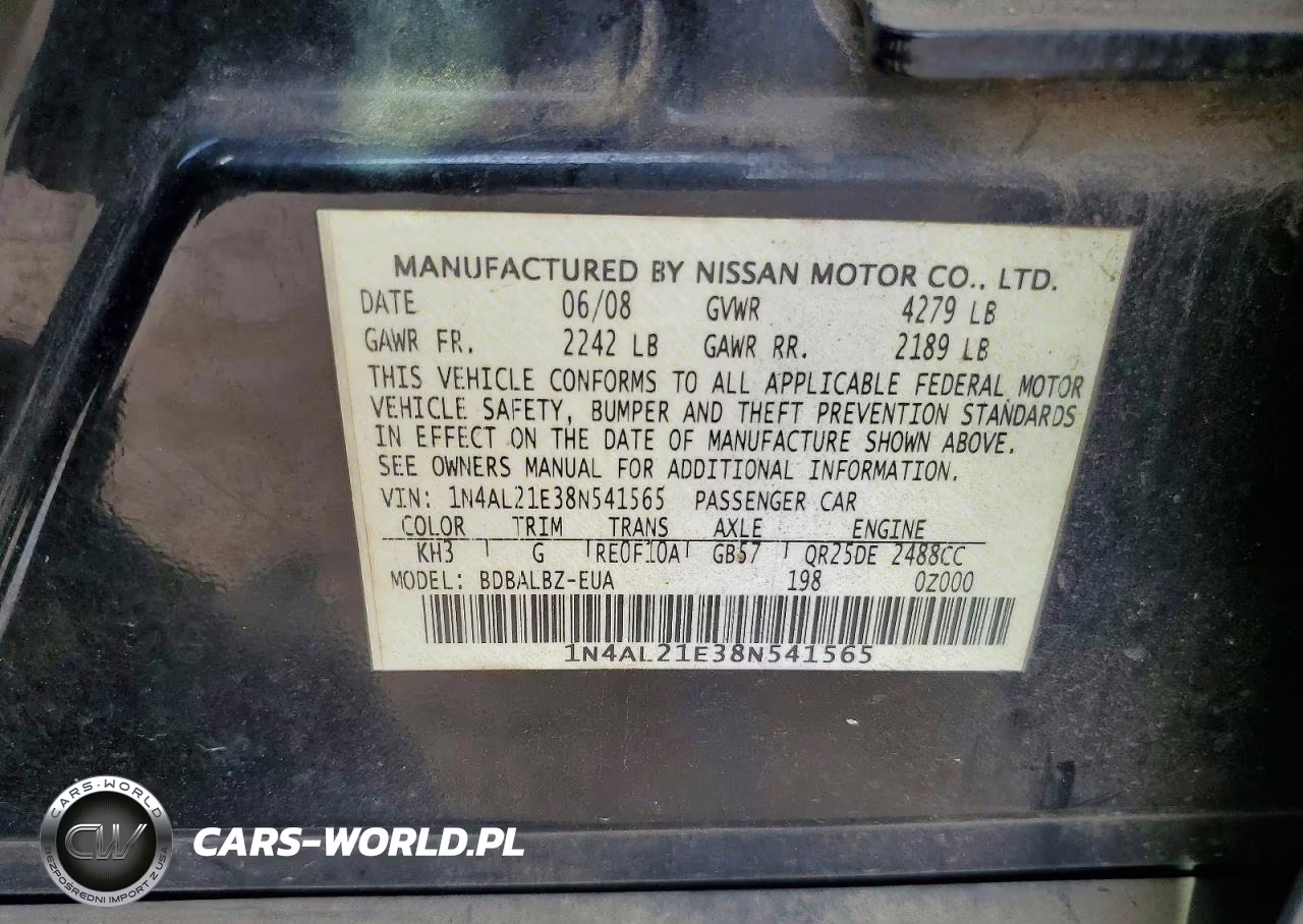 2008 Nissan Altima 2.5 VIN:1N4AL21E38N541565 - 12