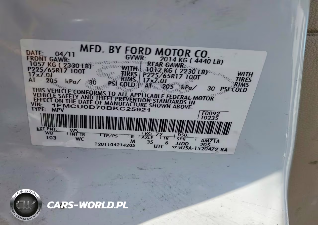 2011 Ford Escape Xlt VIN:1FMCU0D70BKC25921 - 13