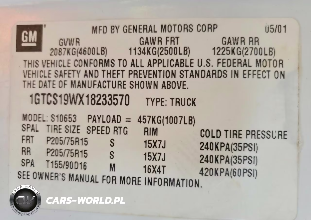 2001 GMC Sonoma VIN:1GTCS19WX18233570 - 12