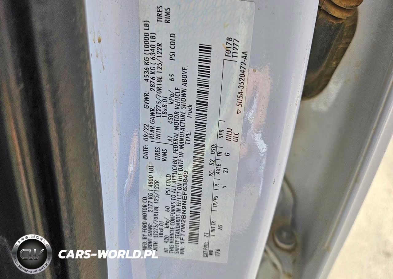 2022 Ford F-250 Xl VIN:1FT7W2BN9NEF63849 - 10
