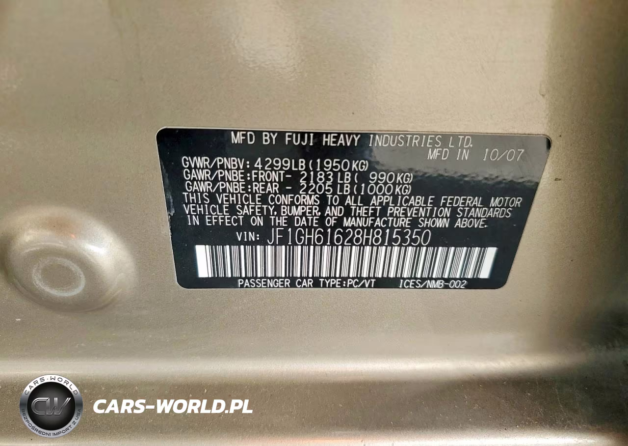 2008 Subaru Impreza 2.5I VIN:JF1GH61628H815350 - 12