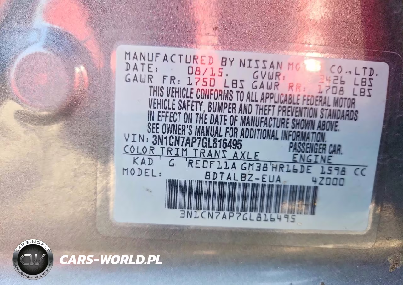 2016 Nissan Versa 1.6 Sv VIN:3N1CN7AP7GL816495 - 12