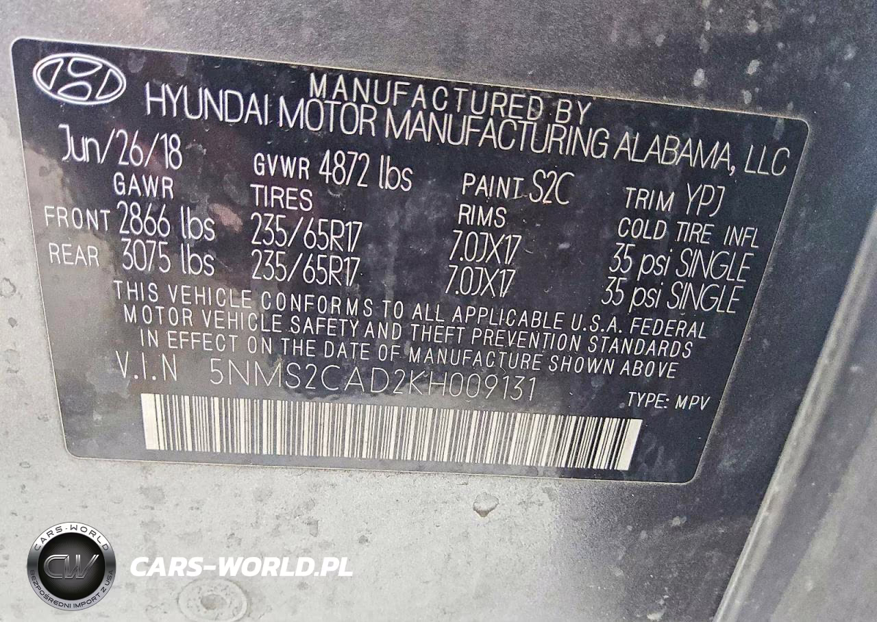 2019 Hyundai Santa Fe Se VIN:5NMS2CAD2KH009131 - 13