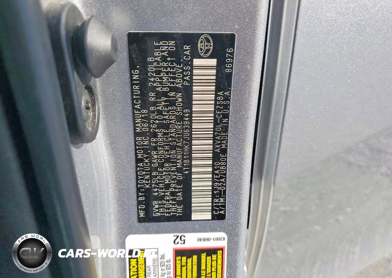 2018 Toyota Camry Se VIN:4T1B11HK7JU639449 - 12