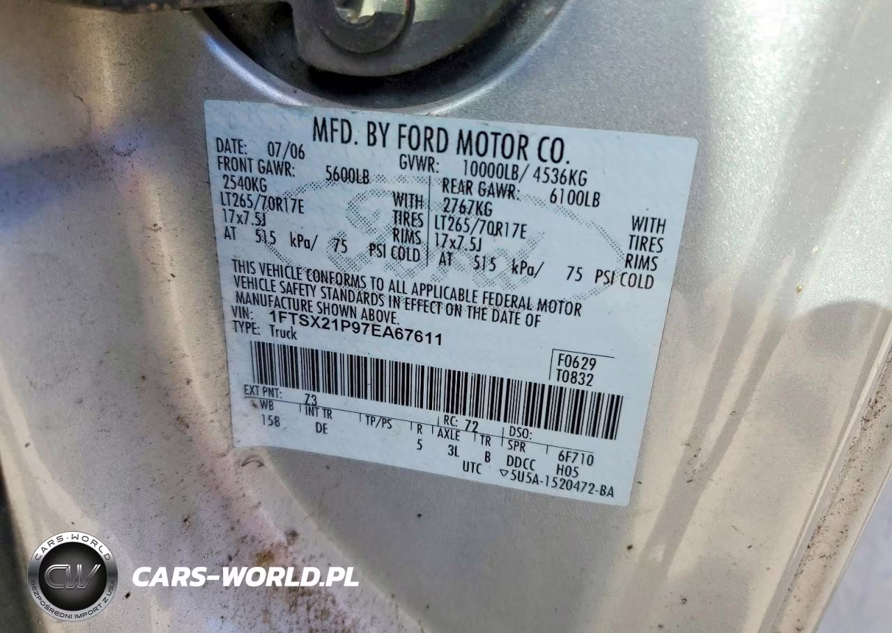 2007 Ford F250 Super Duty VIN:1FTSX21P97EA67611 - 12