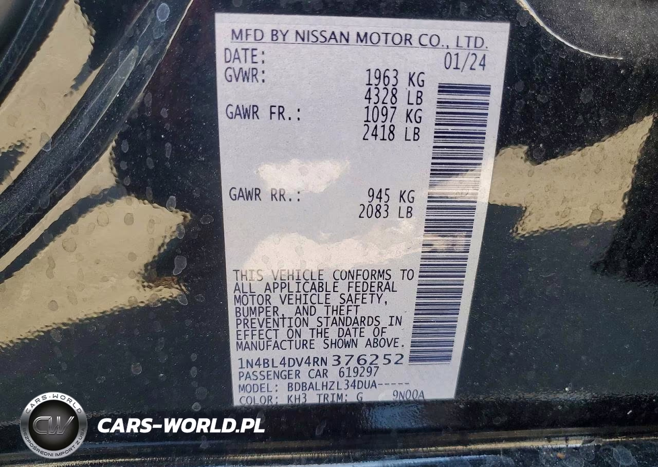 2024 Nissan Altima Sv VIN:1N4BL4DV4RN376252 - 12