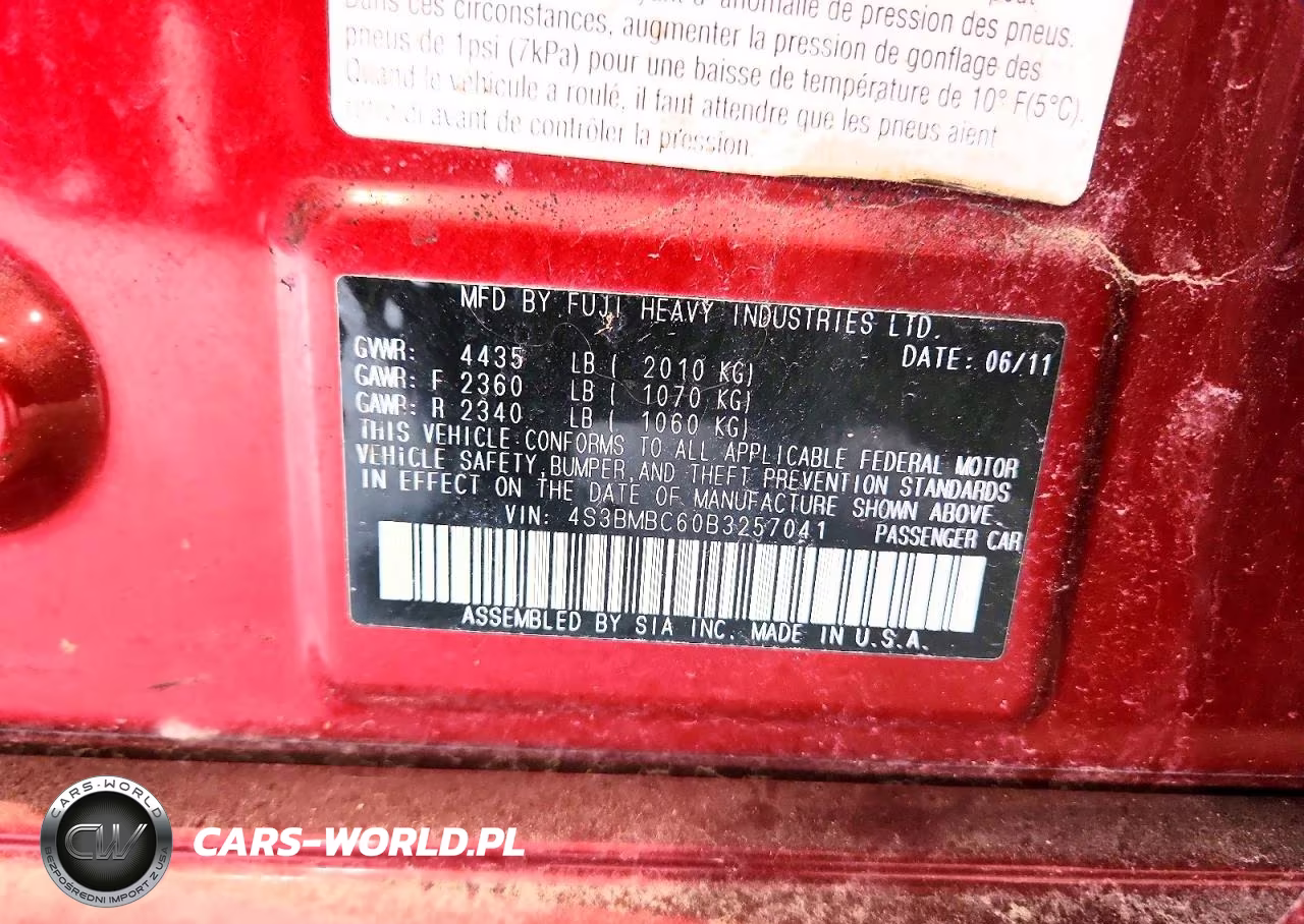 2011 Subaru Legacy 2.5I Premium VIN:4S3BMBC60B3257041 - 12