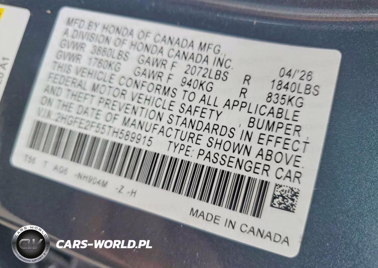 2026 Honda Civic Sport VIN:2HGFE2F55TH589915 - 12