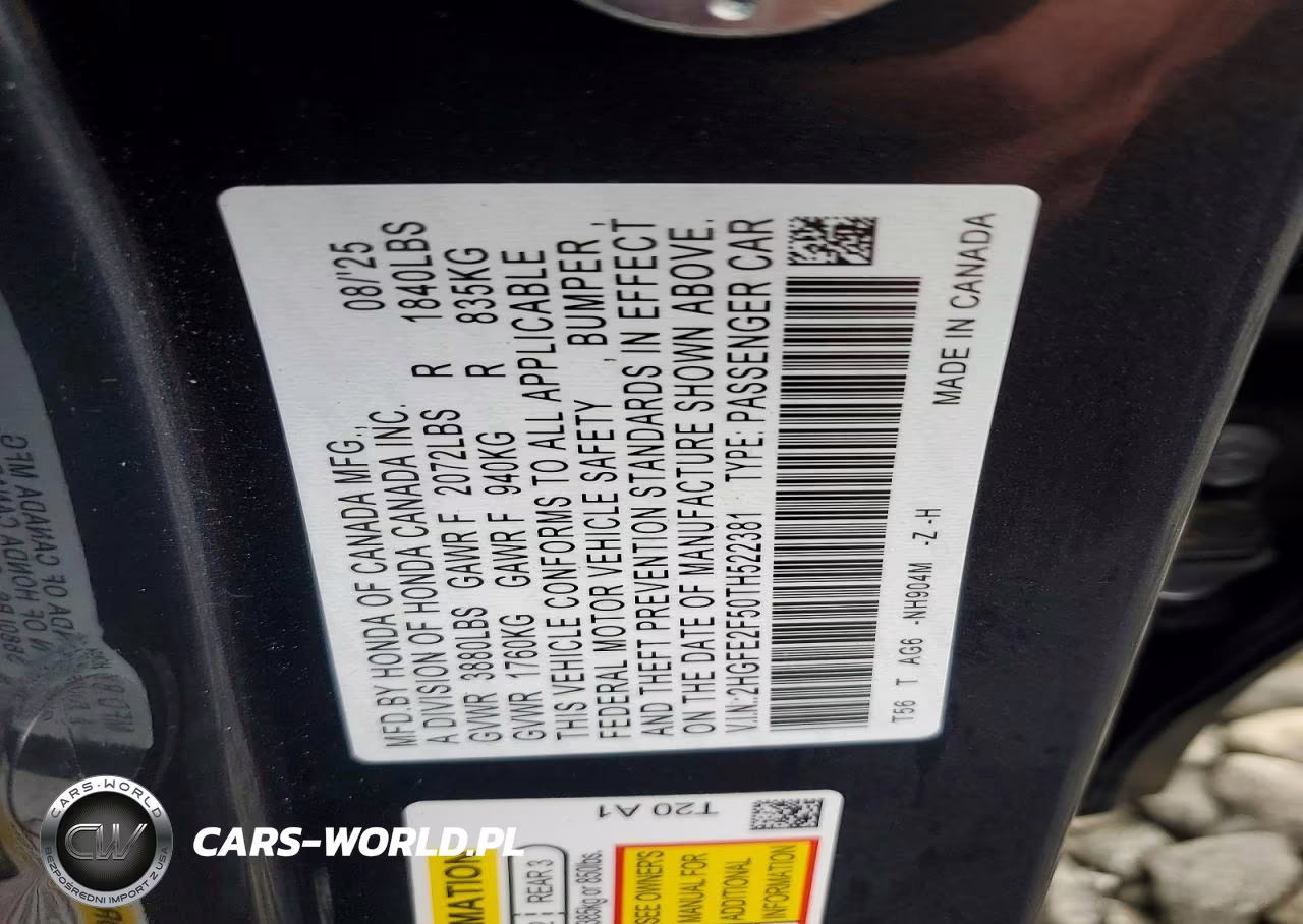 2026 Honda Civic Sport VIN:2HGFE2F50TH522381 - 12