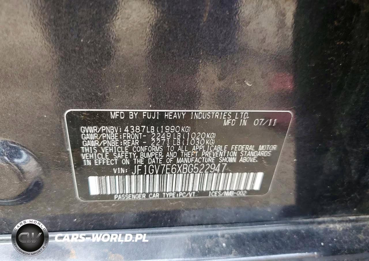 2011 Subaru Impreza Wrx VIN:JF1GV7E6XBG522947 - 12