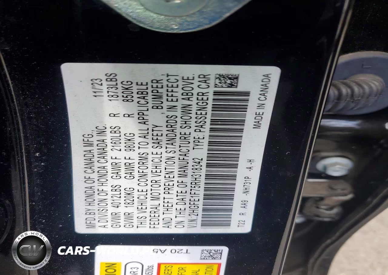 2024 Honda Civic Ex VIN:2HGFE1F75RH318342 - 12