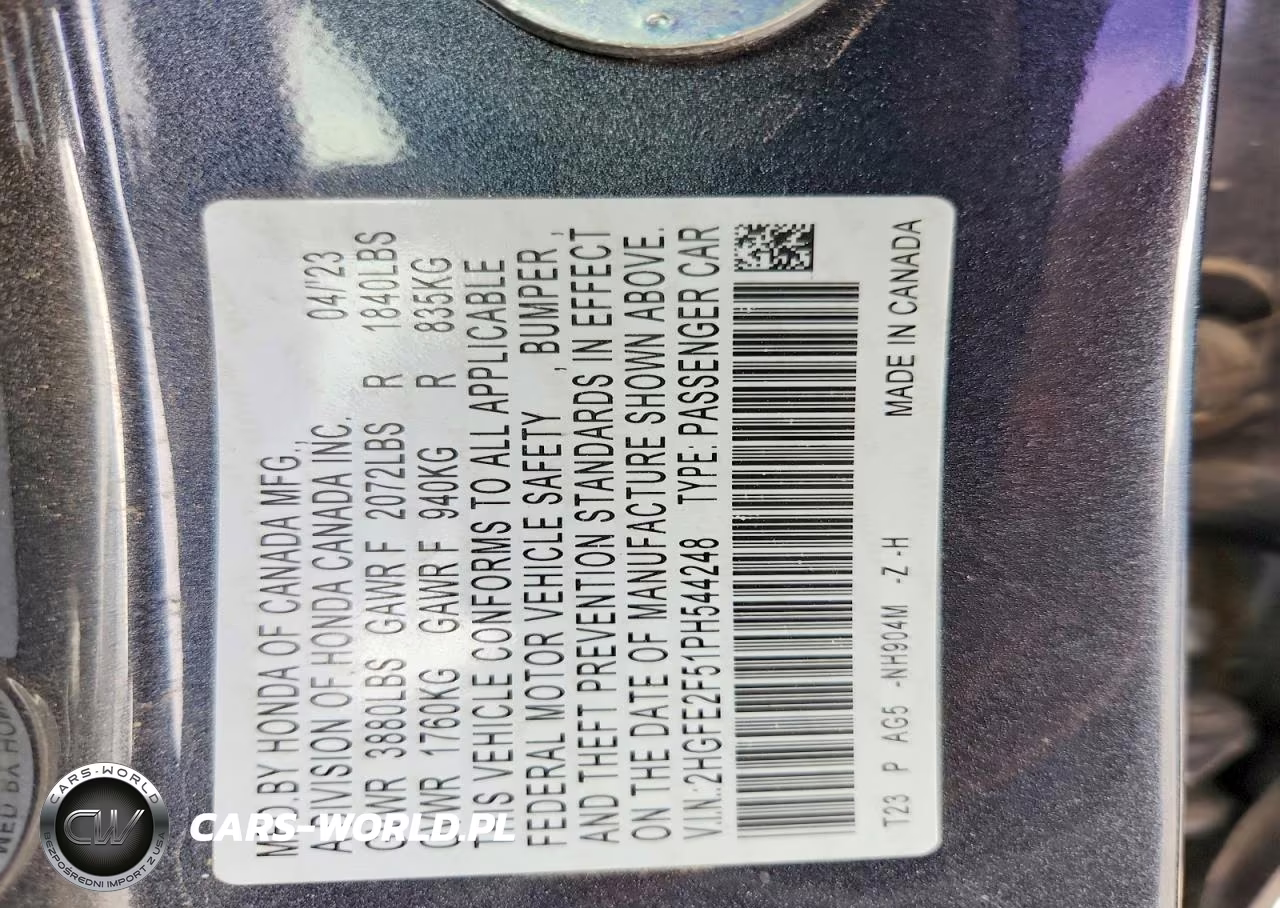 2023 Honda Civic Sport VIN:2HGFE2F51PH544248 - 13