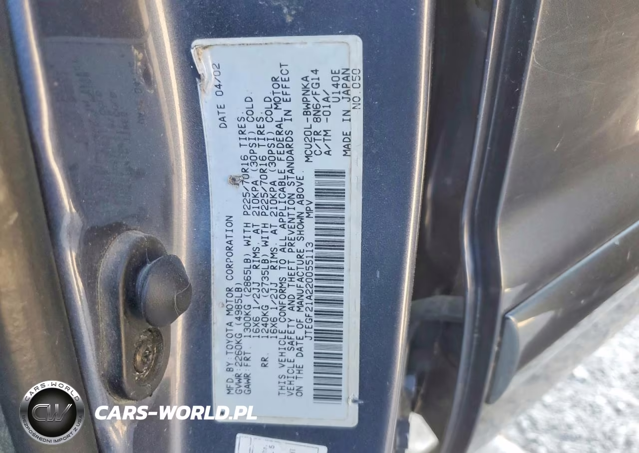2002 Toyota Highlander Base VIN:JTEGF21A220055113 - 14