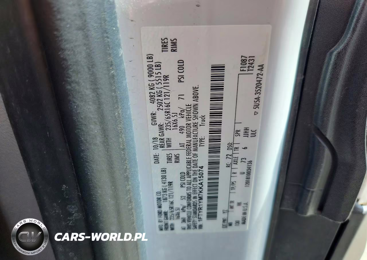 2019 Ford Transit T-250 VIN:1FTYR1YM7KKA15074 - 13