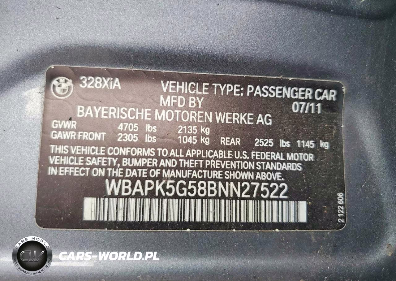 2011 BMW 328 Xi Sulev VIN:WBAPK5G58BNN27522 - 12