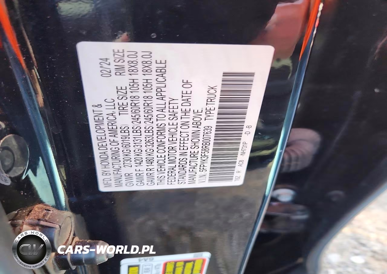 2024 Honda Ridgeline Rtl VIN:5FPYK3F58RB007639 - 12